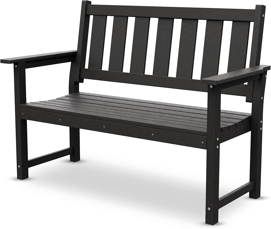 50" HDPE Outdoor Bench, 2-Person Weatherproof Patio Seating, Black | Amazon (US)