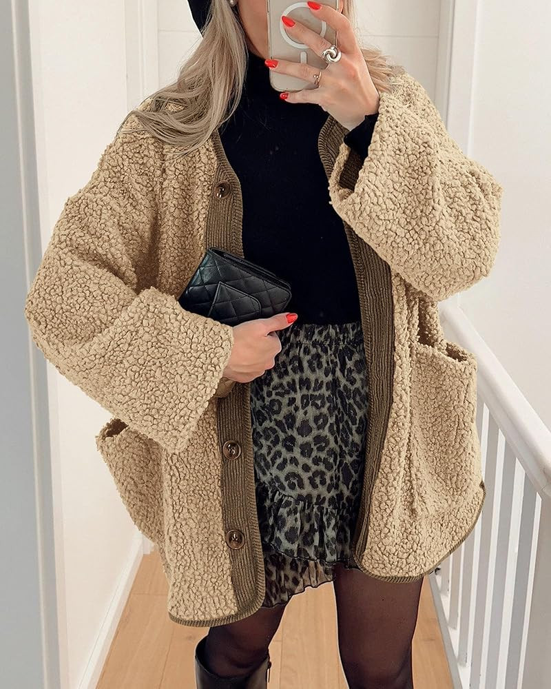 PRETTYGARDEN Women's Warm Winter Coats Casual Long Sleeve Button up Fuzzy Sherpa Fleece Jackets O... | Amazon (US)