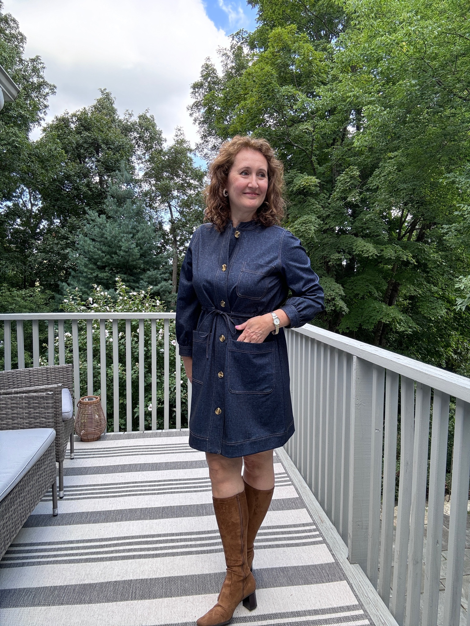 Code THERESA for 15% off dress
This stylish shirt dress silhouette features a mandarin neckline, draw cord at the waist and pockets for a classic yet modern look. This dress is a must-have for fall! 

Boots are Franco Sarto and old 😁 linked similar suede boots 