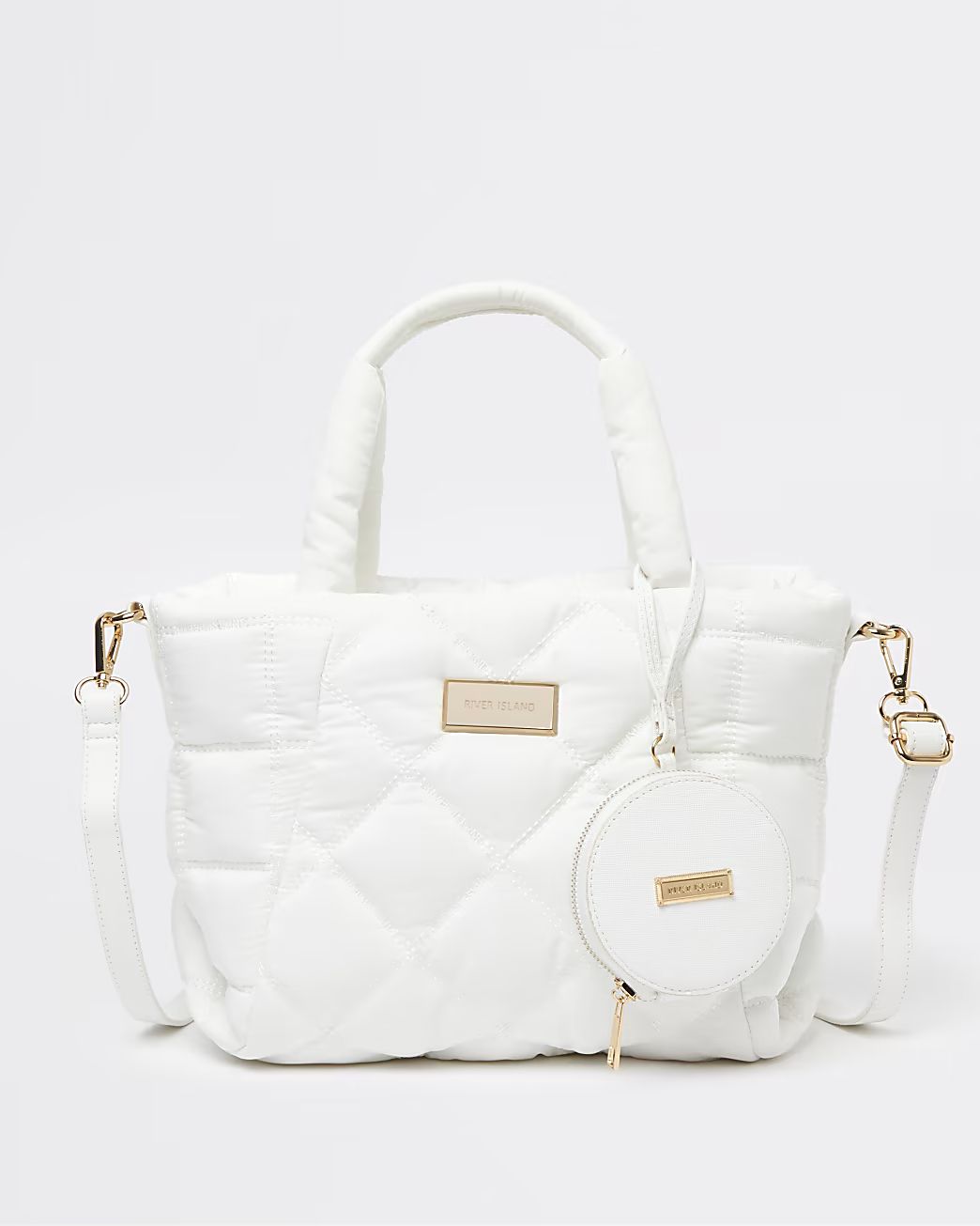 White quilted puffer tote bag | River Island (UK & IE)