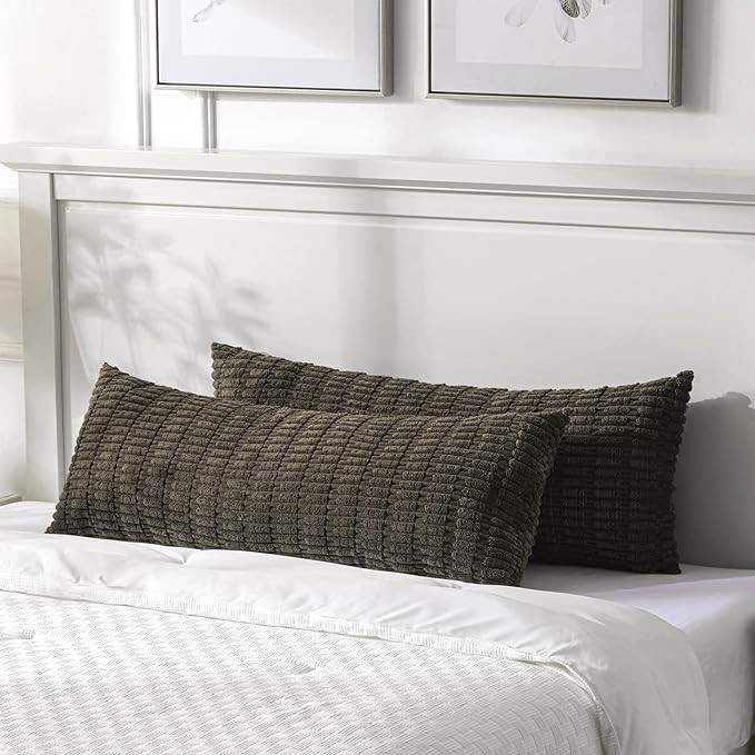 Fancy Homi 2 Packs Dark Brown Long Body Lumbar Decorative Throw Pillow Covers 14x36 Inch for Bed ... | Amazon (US)