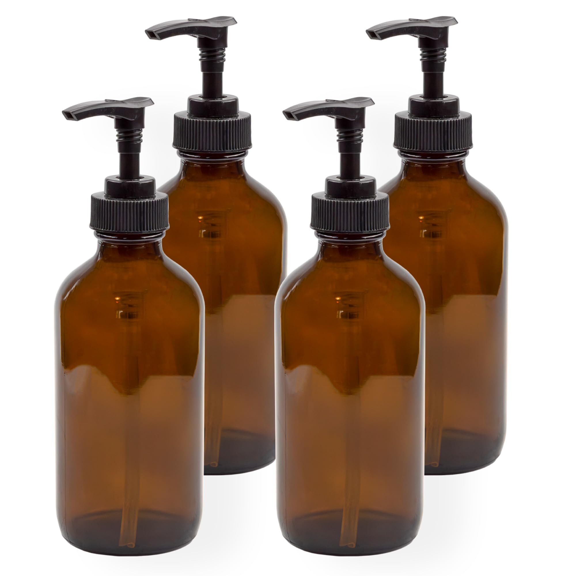Cornucopia 8oz Glass Pump Bottles (4-Pack, Amber Brown), Lotion Soap Dispensers w/Black Plastic P... | Amazon (US)