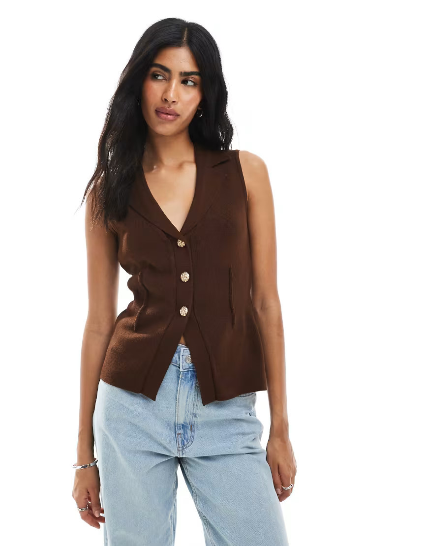 ASOS DESIGN knit cinched vest in brown | ASOS (Global)