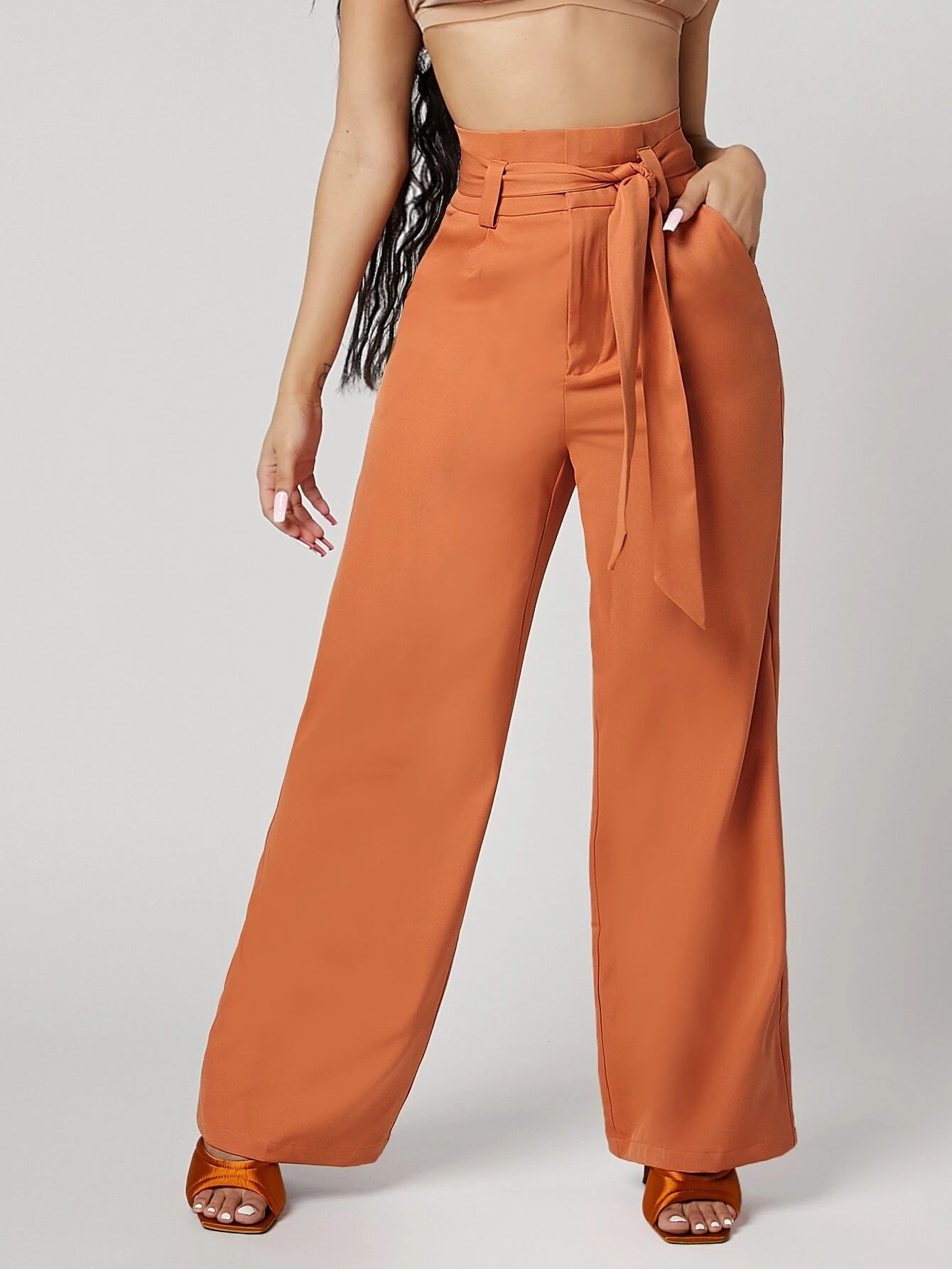 SHEIN High Waist Belted Wide Leg Pants | SHEIN