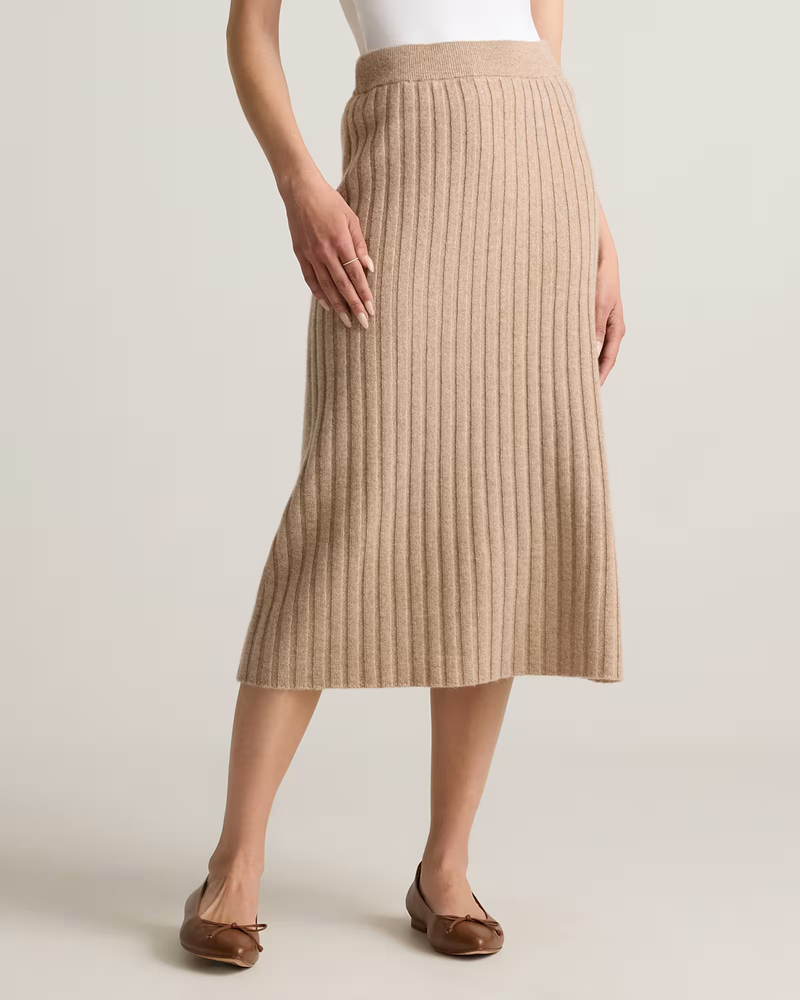 Mongolian Cashmere Midi Skirt in Oatmeal | Quince