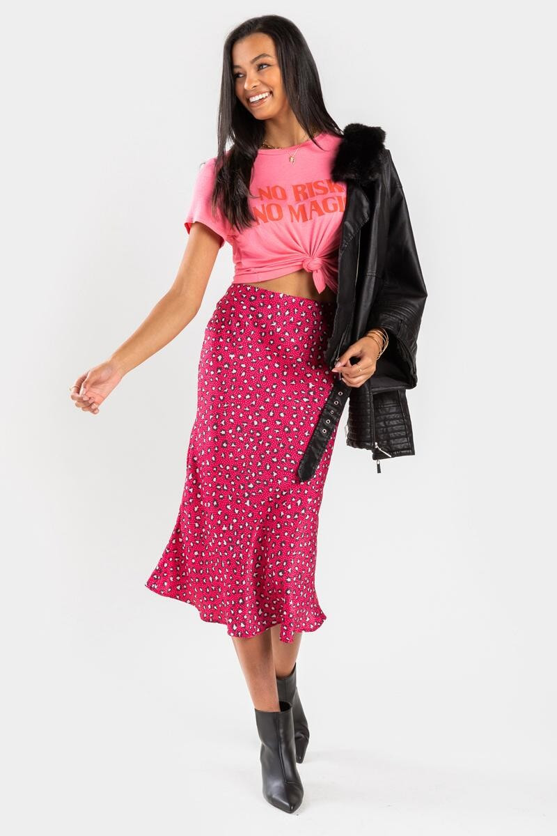 Vennie Printed Flounce Midi Skirt | Francesca’s Collections