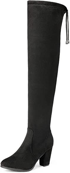 DREAM PAIRS Women's Thigh High Over The Knee Fashion Boots Block Mid Heel Long Sexy Faux Fur Boot... | Amazon (US)