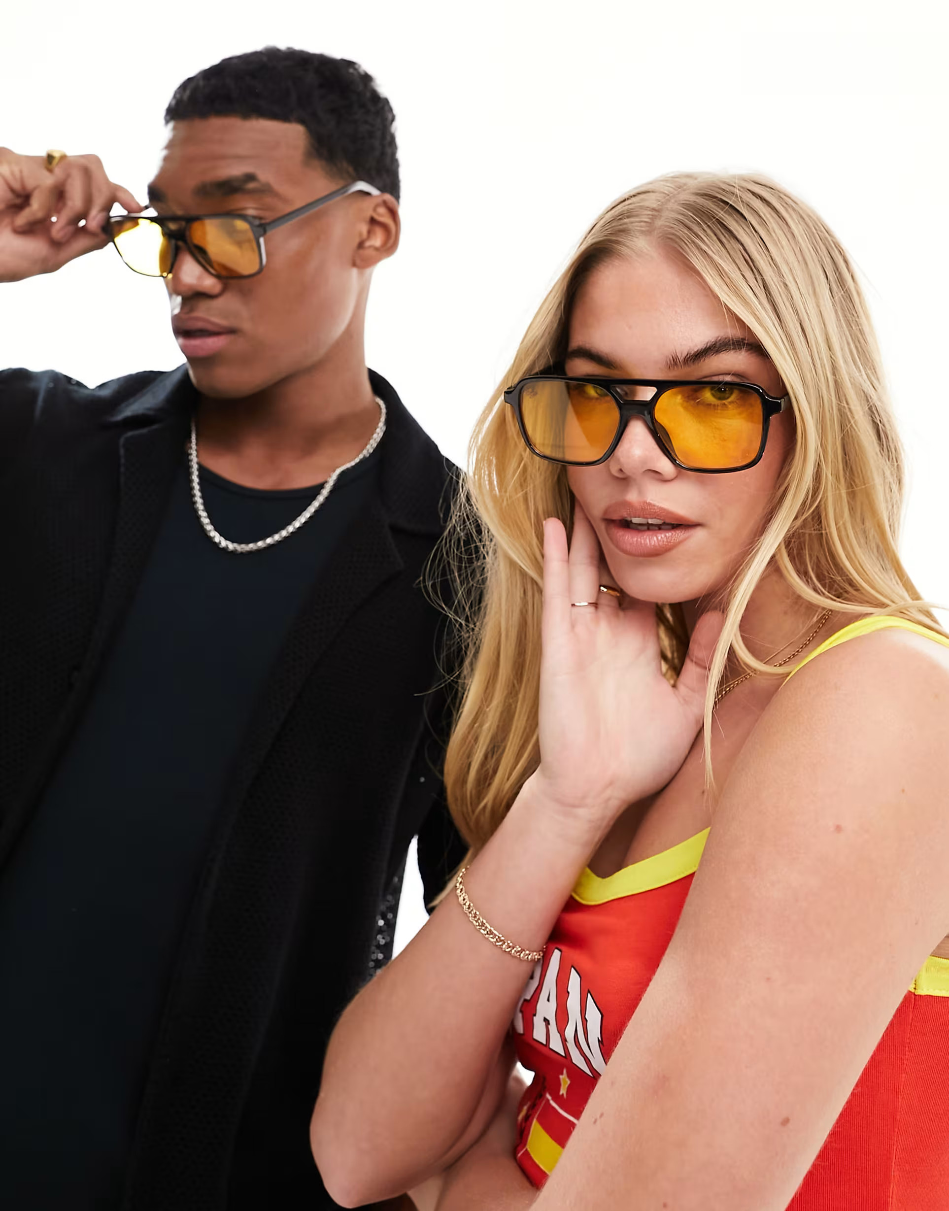 Jeepers Peepers aviator sunglasses in black with yellow lens | ASOS (Global)