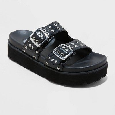 Women's Yvonne Platform Two Band Slide Sandals - Wild Fable™ Black | Target