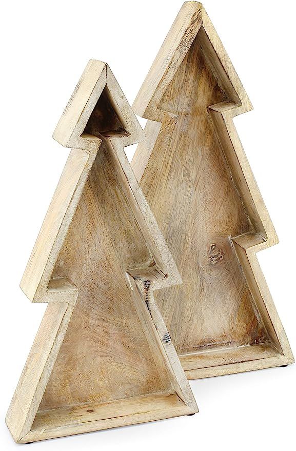 Amazon.com: AuldHome Wooden Christmas Tree Trays (Nested Set of 2), Distressed Rustic Farmhouse S... | Amazon (US)