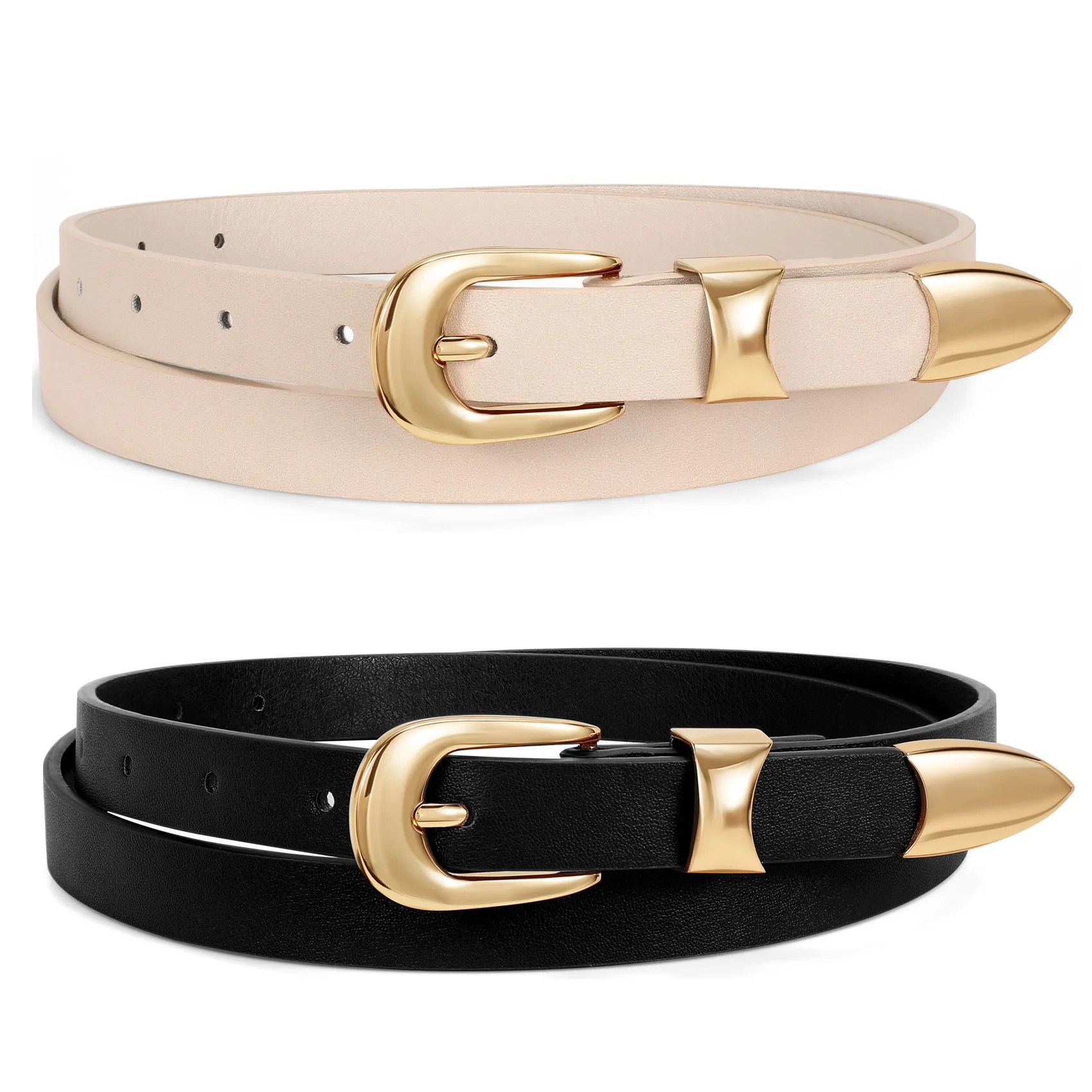 SUOSDEY Women's Skinny Leather Belts Thin Women Belt for Jeans Dress with Metal -tail Design 2 Pa... | Walmart (US)