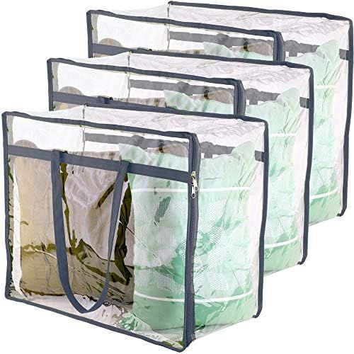 Clear Vinyl Zippered Storage Bags (3-Pack) Sturdy Storage Bags for Sweaters, Blankets, Comforters... | Amazon (US)