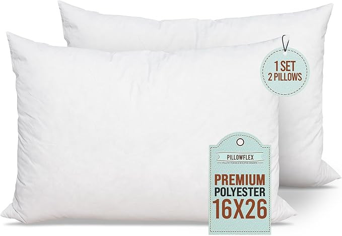 Pillowflex Set of 2 (16x26) Premium Polyester Pillow Inserts - European Square Pillow Forms, Mach... | Amazon (US)