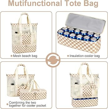 Bluboon Mesh Beach Tote Bag with Cooler Compartment Insulated Detachable Picnic Bag with Zipper a... | Amazon (US)