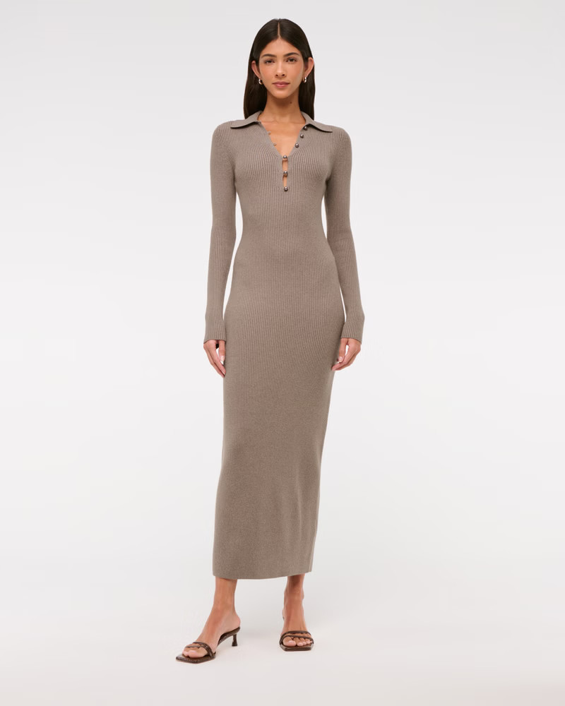 Women's Long-Sleeve Collared Midi Sweater Dress | Women's Dresses & Jumpsuits | Abercrombie.com | Abercrombie & Fitch (US)