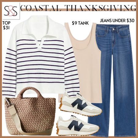 This striped relaxed V-neck sweater is perfect with trouser jeans for your fall Thanksgiving holiday outfit! Loving these new balance sneakers!

#LTKSeasonal #LTKHoliday #LTKover40