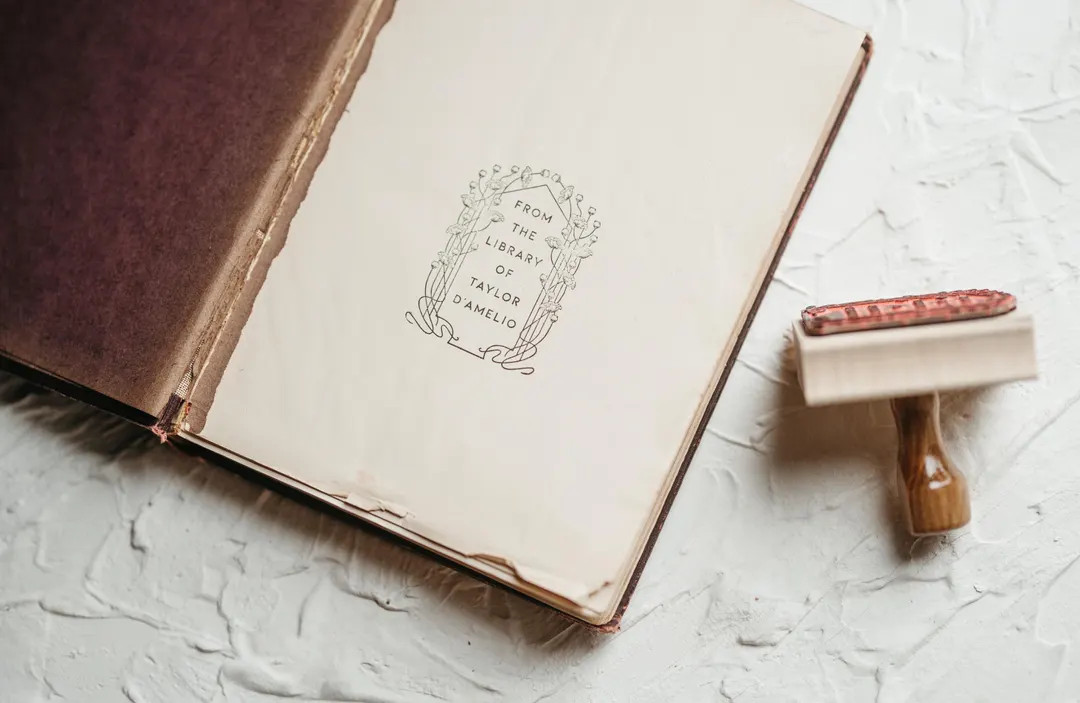 Art Deco Library Stamp, Floral Wildflower Ex Libris Rubber Stamp, Personalized Gift for Book Love... | Etsy (US)