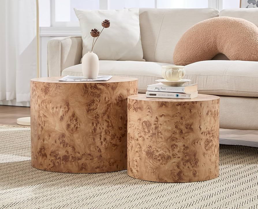 CIMOTA Round Wood Nesting Coffee Table Set of 2, Modern Circle Travertine End Side Table Sets for... | Amazon (US)