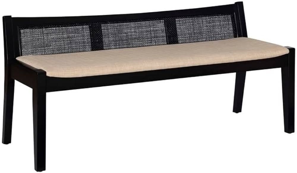 Linon Memphis Wood Bench Woven Cane Back Beige Padded Seat in Black Finish | Amazon (US)