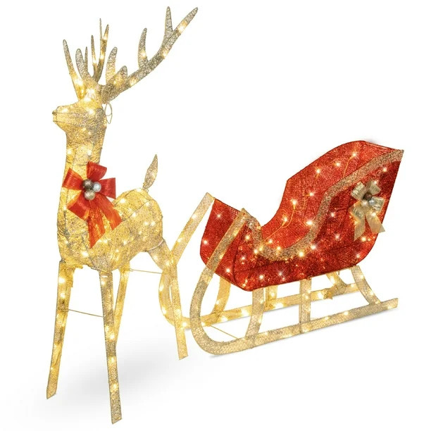 Best Choice Products Lighted Christmas 4ft Reindeer & Sleigh Outdoor Yard Decoration Set w/ 205 L... | Walmart (US)