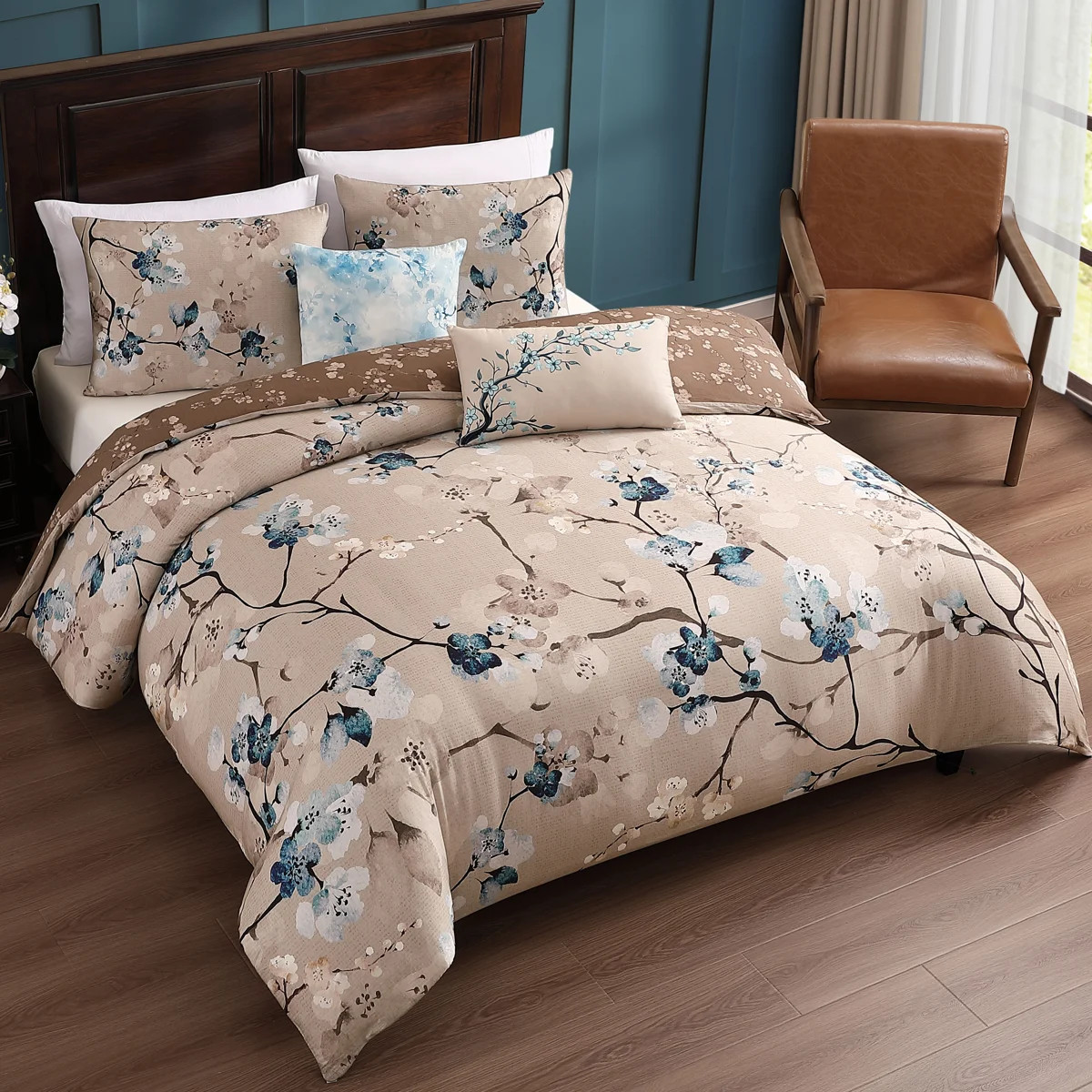 Bebejan Blue Blossom 100% Cotton Sateen 5 Piece Reversible Comforter Set | Wayfair North America