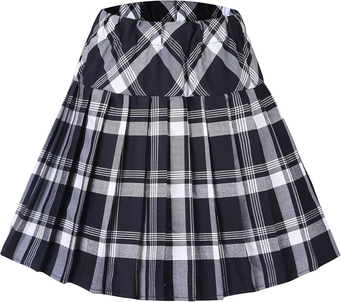 Women's Elastic Waist Plaid Pleated Skirt Tartan Skater School Uniform Mini Skirts | Amazon (US)