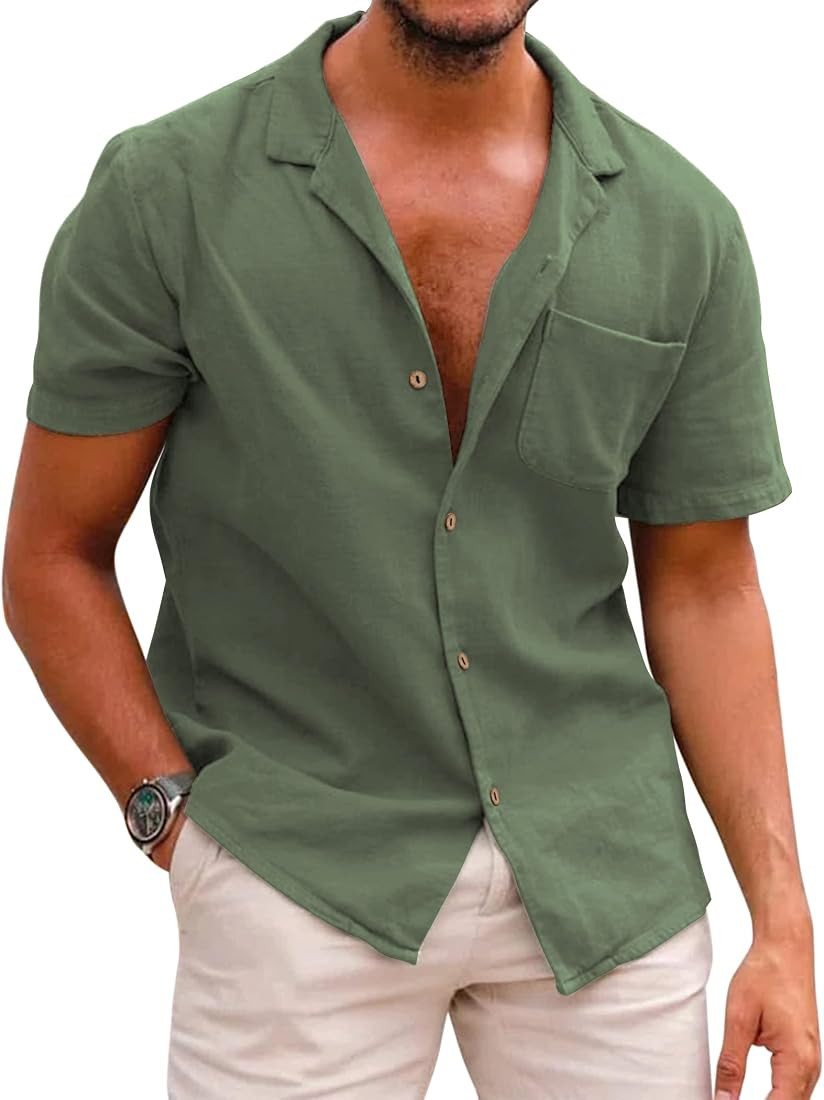 COOFANDY Men's Hawaiian Floral Shirts Cotton Linen Button Down Tropical Holiday Beach Shirts | Amazon (US)