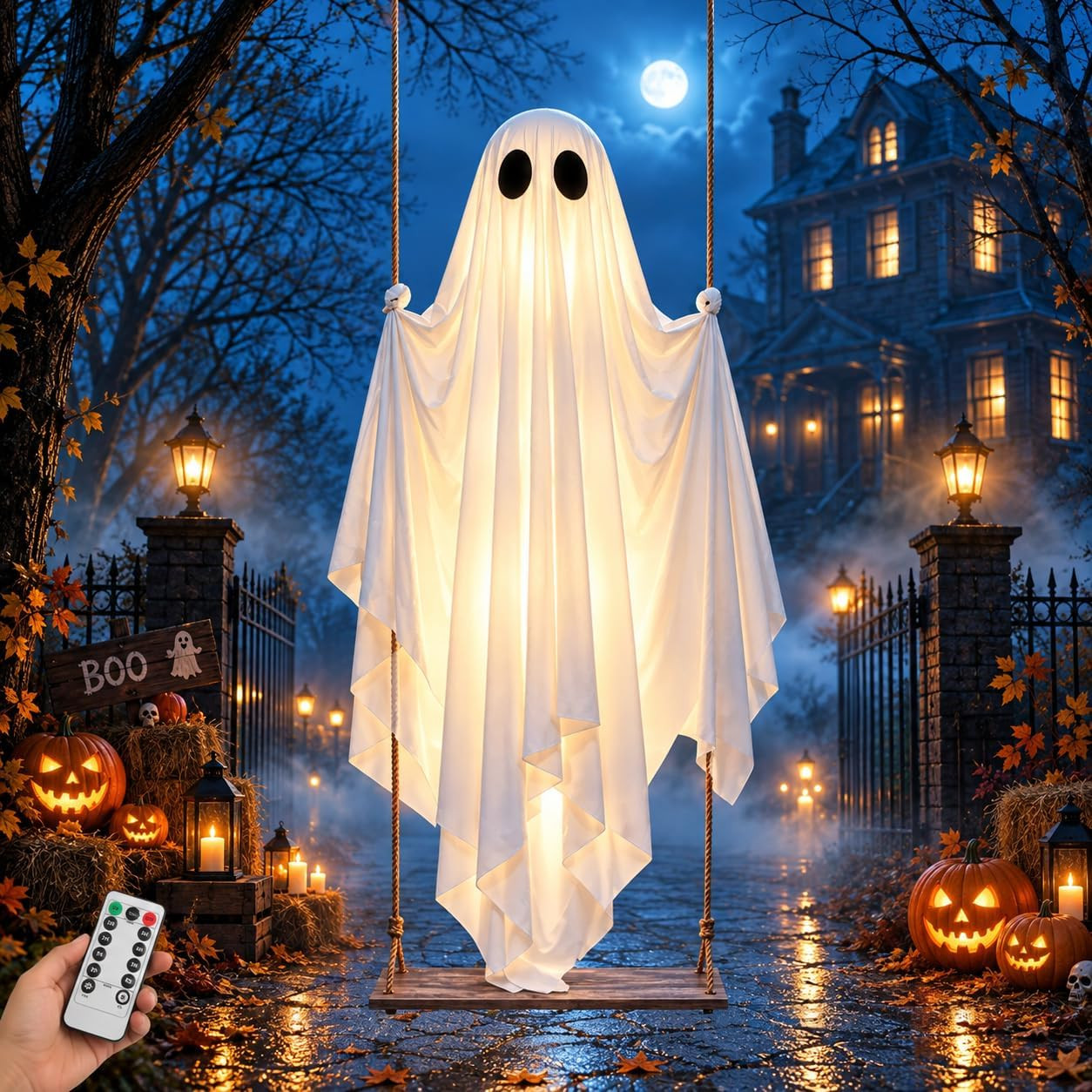 Swinging Ghost Outdoor Decor, Halloween Decorations Hanging Ghost 5FT | Amazon (US)