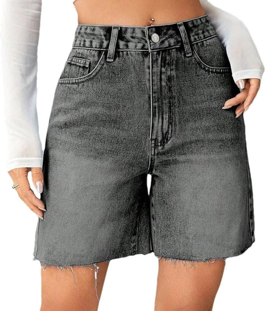 Women High Waist Denim Shorts Loose Straight Casual with Pocket Short Pants | Amazon (US)