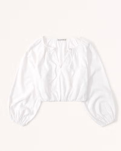 Long-Sleeve Linen-Blend Peasant Set Top | Abercrombie & Fitch (US)