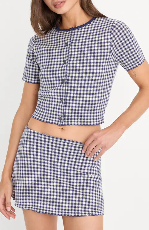 Good American The Keepsake Gingham Crop Cardigan in Navy Gingham at Nordstrom, Size Xx-Large | Nordstrom