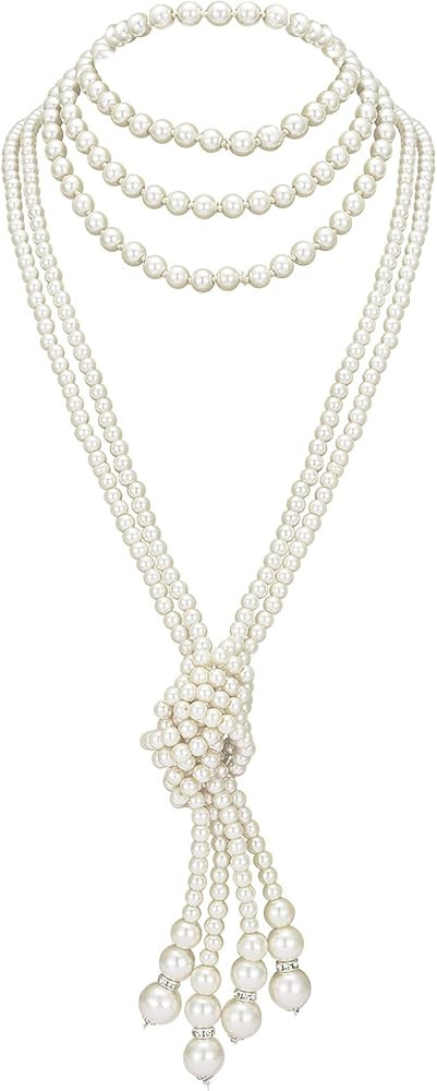 BABEYOND Long Pearl Necklace Faux Pearls Necklace Set Beaded Long Pearls Necklace 1920s Gatsby Co... | Amazon (US)