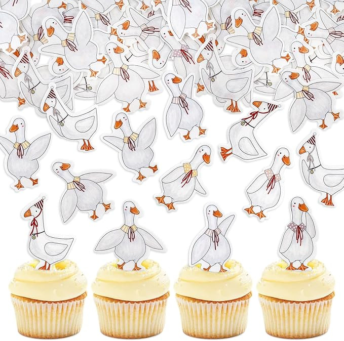 40PCS Edible Silly Goose Cupcake Toppers Birthday White Goose Baby Shower Theme Kids Drink Topper... | Amazon (US)