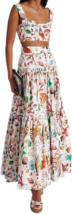 ksotutm 2 Piece Skirt Sets for Women Animal Printed Halter Top High Waist Maxi Skirt Women's Fash... | Amazon (US)