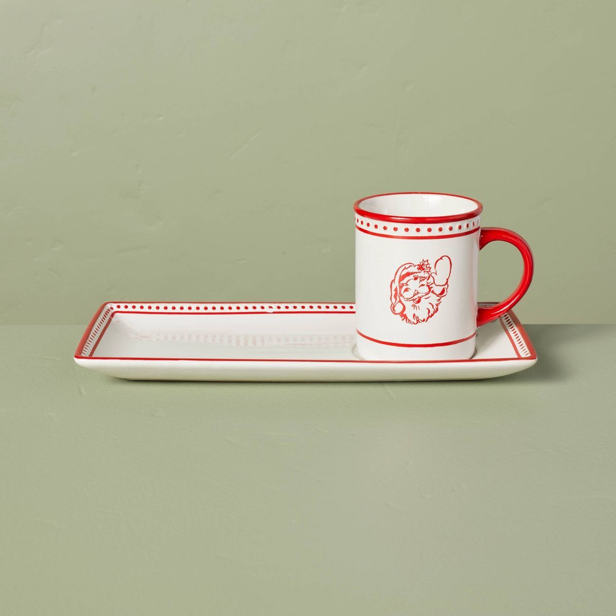 2pc Waving Santa Stoneware Milk & Cookies Set Cream/Red - Hearth & Hand™ with Magnolia | Target