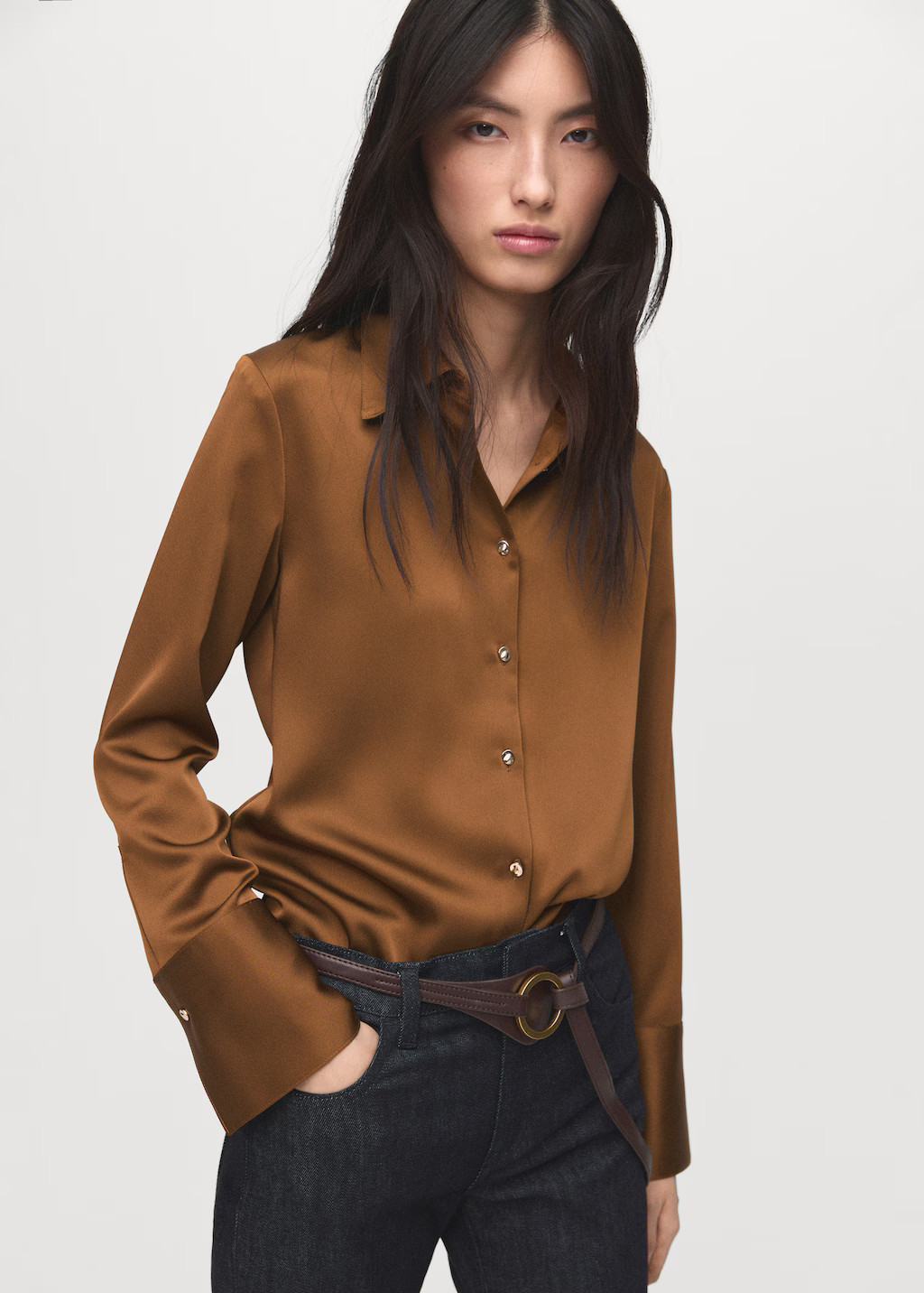 Satin finish flowy shirt - Women | MANGO United Kingdom | MANGO (UK)