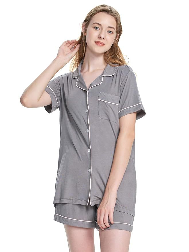 SIORO Soft Pajamas for Women, Modal Short Sleeve Button Down Pajama Set Sleepwear | Amazon (US)