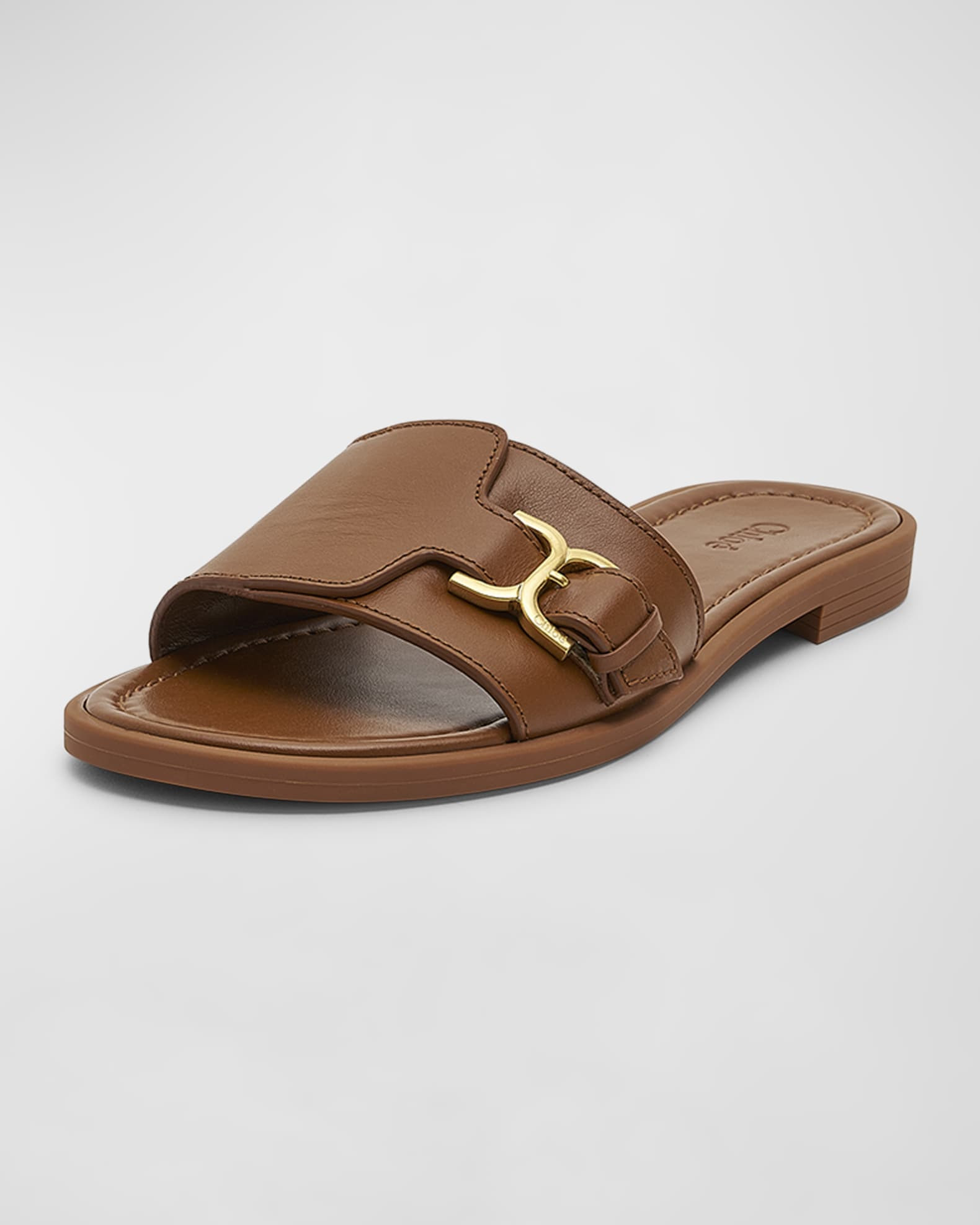 Chloe Marcie Leather Buckle Flat Sandals | Neiman Marcus