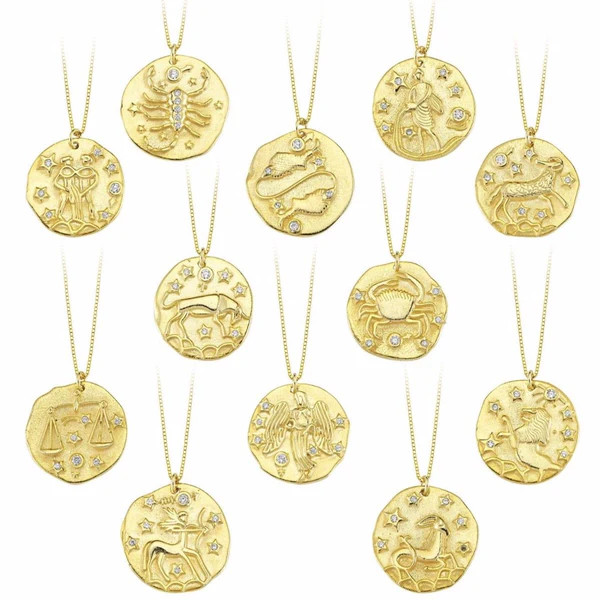 Gold Crystal Zodiac Coin Necklace | The Sis Kiss