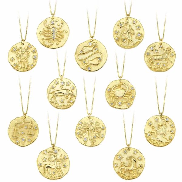 Gold Crystal Zodiac Coin Necklace | The Sis Kiss