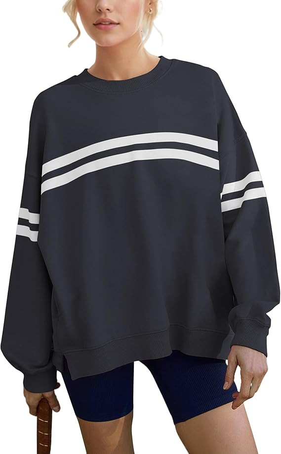 Casual Striped Oversized Sweatshirts For Women Color Block Long Sleeve Crew Neck Sweatshirt Loose... | Amazon (US)