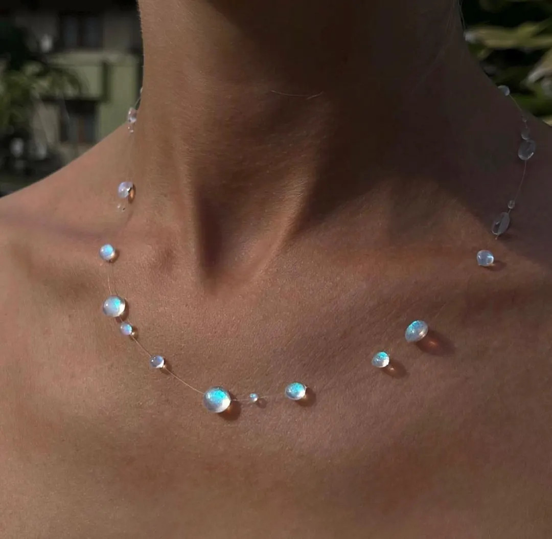 Dew Drop Necklace Blue Handmade UV Resin Invisible Thread Floating Water Drop | Etsy (Global)