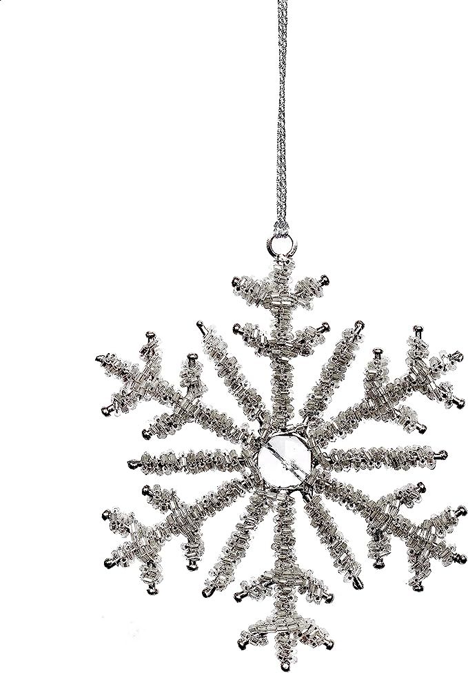 AZERA HOMES, Homes Set of 6 Hanging Glass Beaded Snow Flake Ornaments, Christmas Tree Glitter Orn... | Amazon (US)