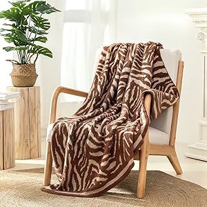 Snuggle Sac Brown Throw Blanket Reversible Zebra Print Knitted Textured Blanket Farmhouse Soft Co... | Amazon (US)