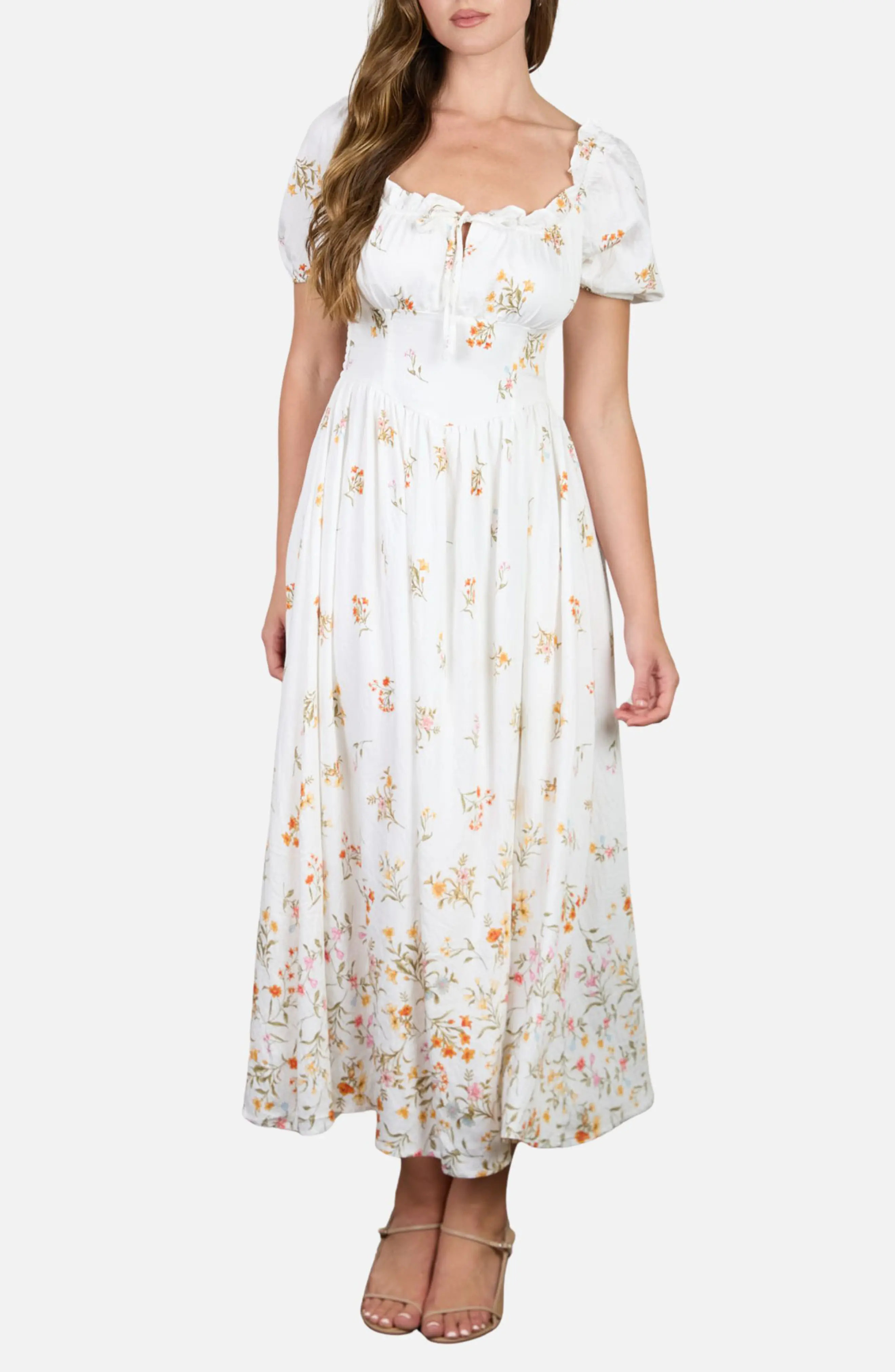 Blu Pepper Floral Puff Sleeve Midi Dress (Women) | Nordstromrack | Nordstrom Rack