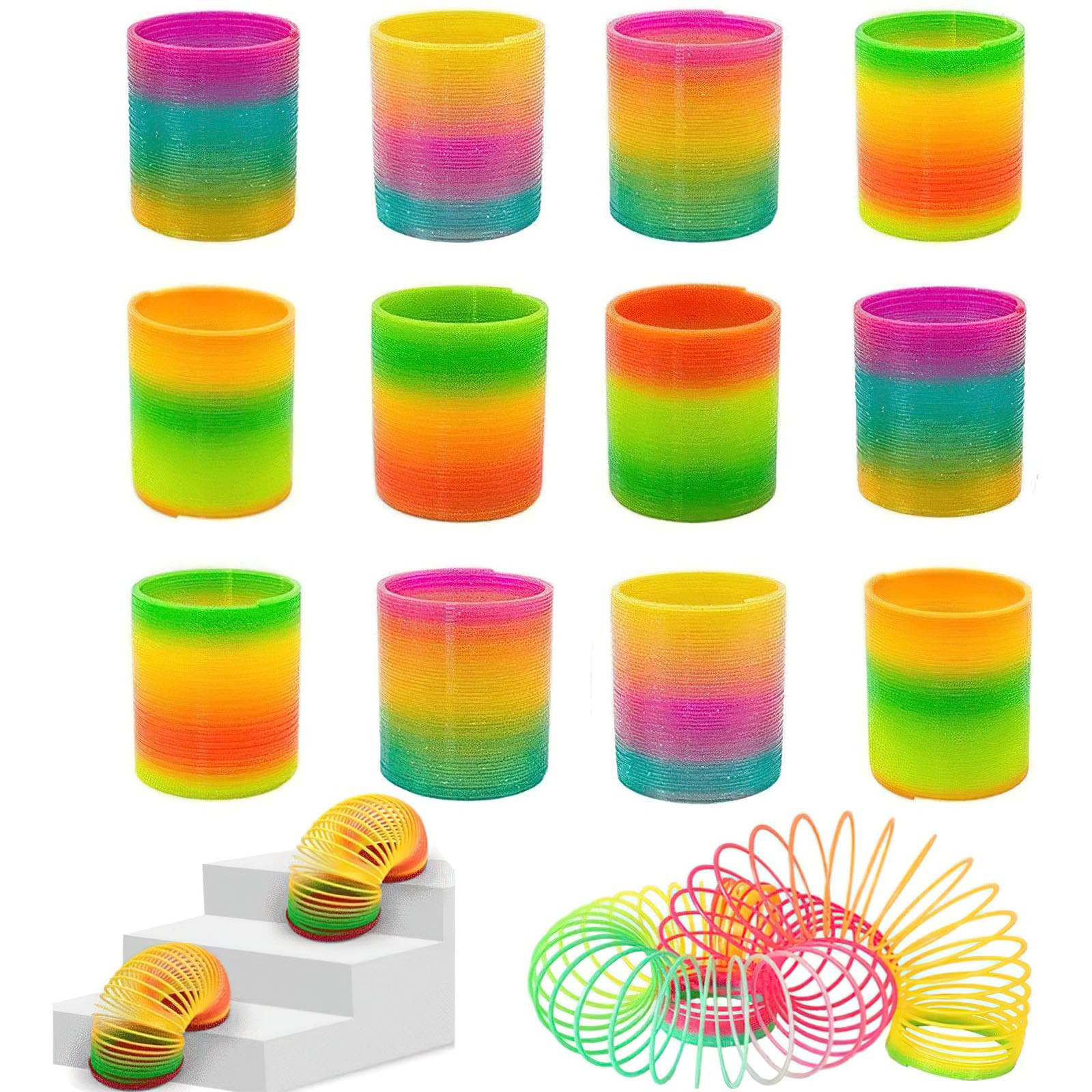 JOHOUSE Rainbow Magic Spring, 12 PCS Colorful Neon Plastic Spring Toy, Fidget Toy, for Kids Party... | Amazon (US)