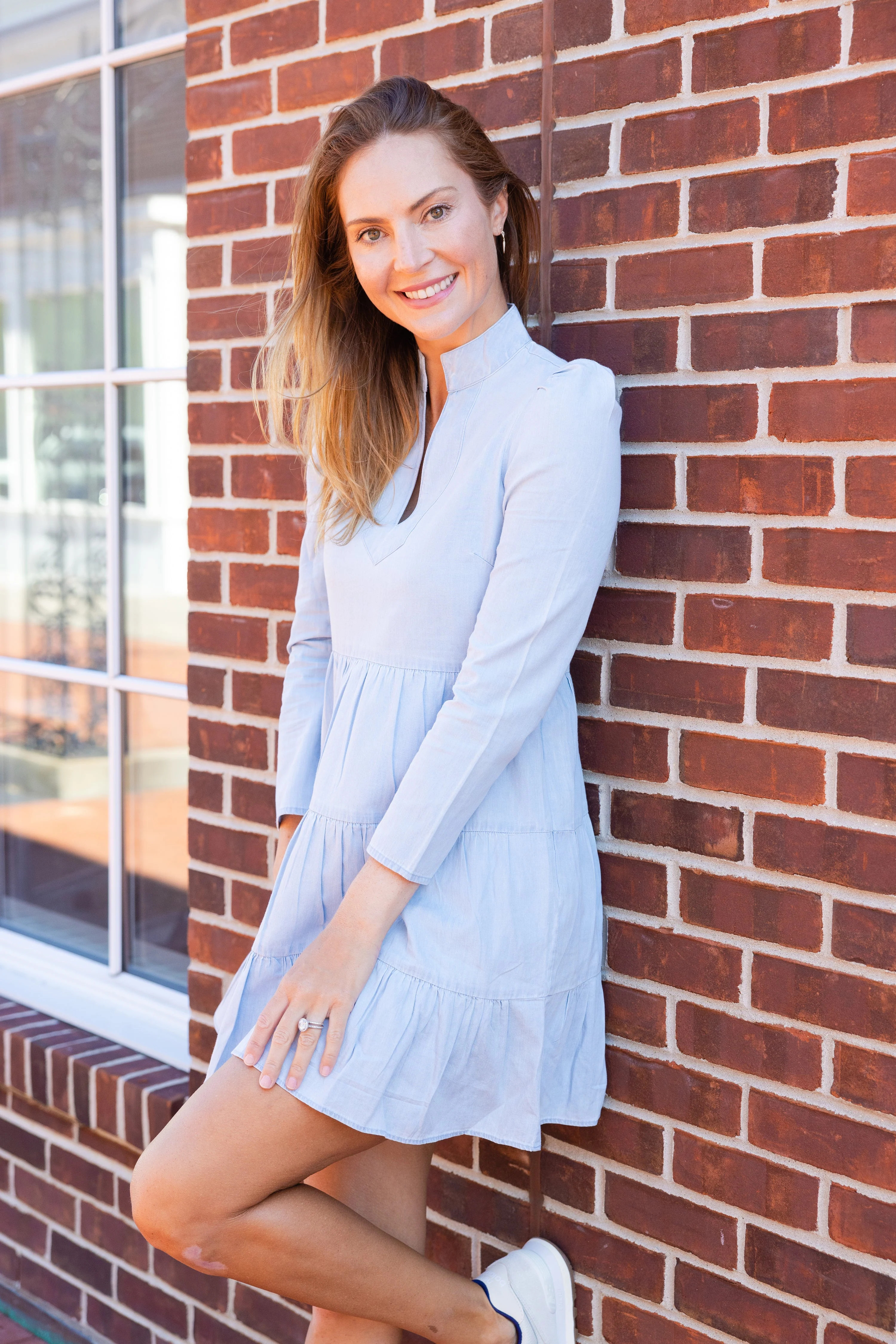 Light Chambray Long Sleeve Tunic Flare Dress | Sail to Sable