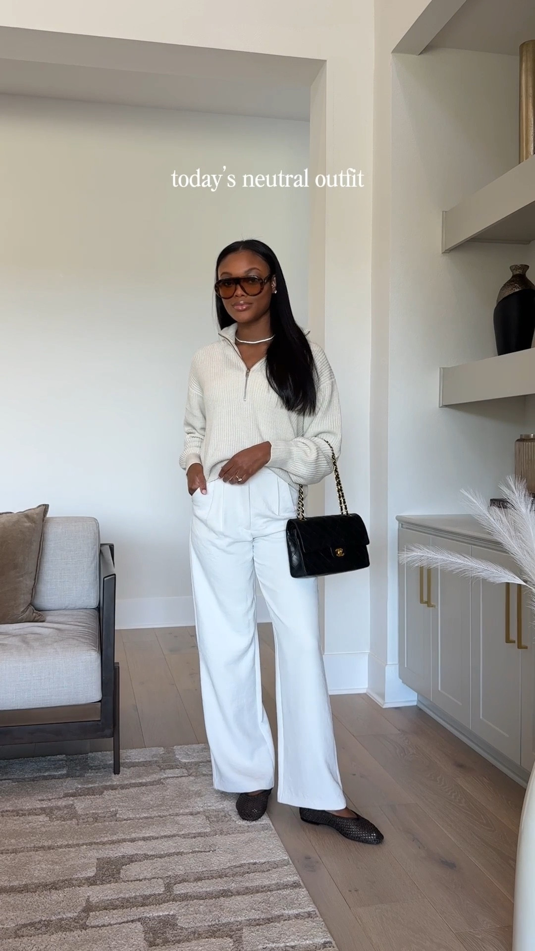 A monochrome moment for today’s look 🤍

neutral outfit inspo, spring outfits, white half-zip outfit, summer outfit ideas, woven ballet flats, tailored wide leg pant, white pants, spring fashion, elevated style, half-zip sweater, aviator sunglasses 

#LTKgrwm #LTKootd
