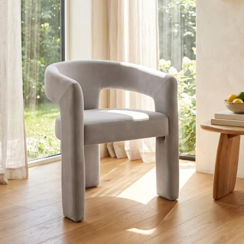 QUINJAY Modern Chenille Barrel Dining Chair Upholstered Fabric Dining Room Chair with Arm Comfy Accent Side Chair for Kitchen/Living Room/Reception, Grey, 1 PC | Amazon (US)