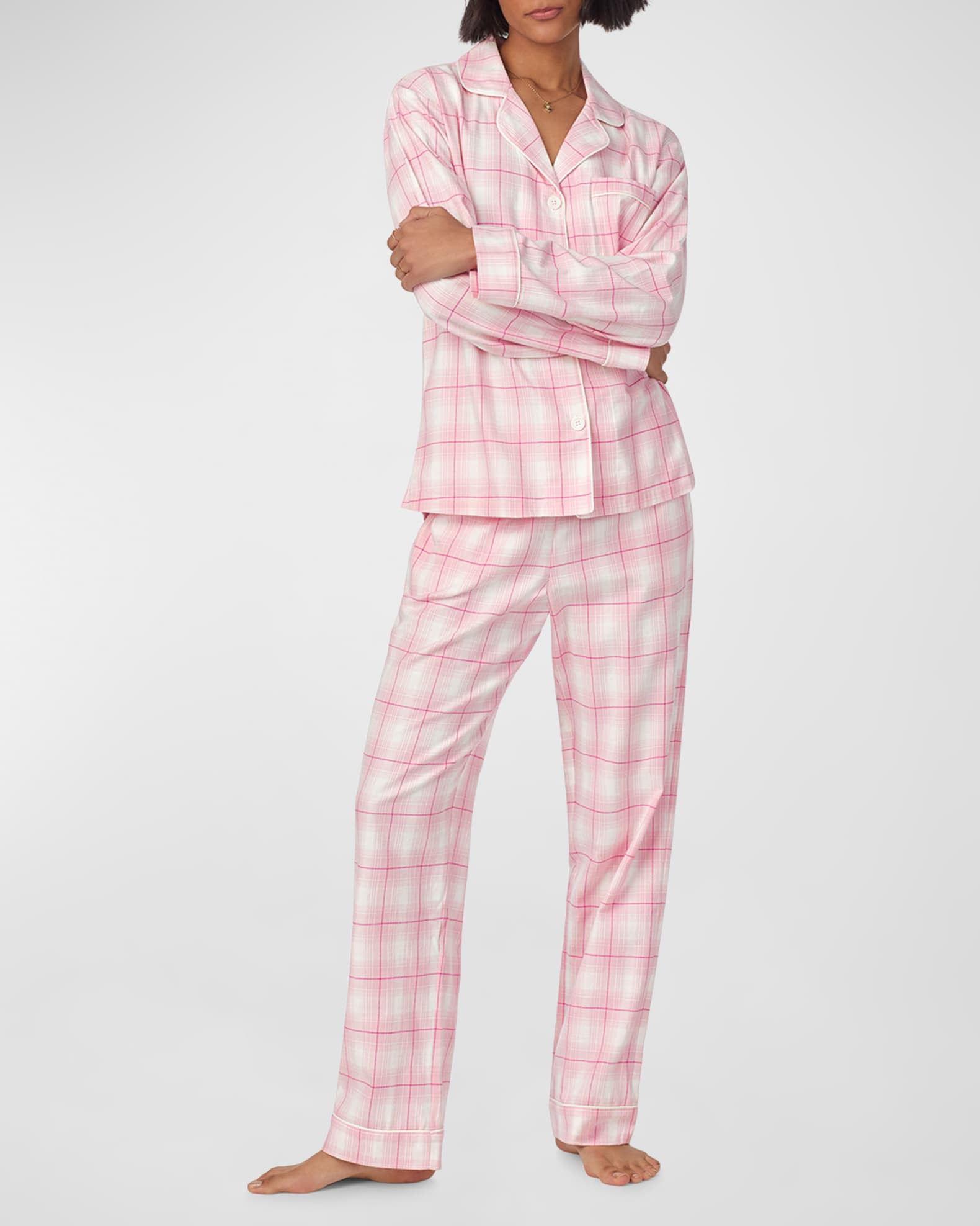 Plaid-Print Poplin Classic Pajama Set | Neiman Marcus